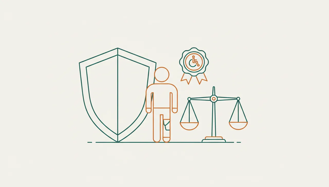 Schutzschild, Person und Waage – Kündigungsschutz bei Schwerbehinderung