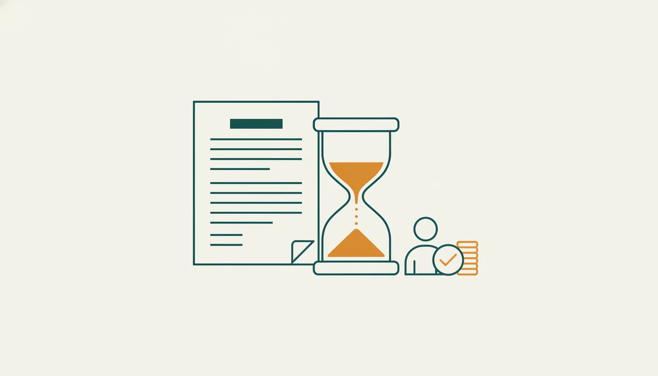 Aufhebungsvertrag mit Sanduhr und Münzen – Sperrzeit beim Arbeitslosengeld