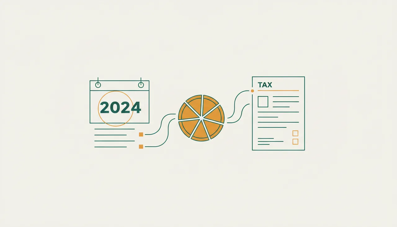 Kalender, Fünftel-Diagramm und Steuerformular – Fünftelregelung 2025/2026